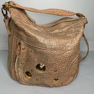 Cynthia Rowley Textured Metallic Tan Bucket Bag with Gold Stud Details